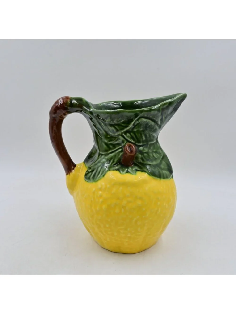 Olfaire Portugal Lemon Ceramic Pitcher Vintage Majolica Yellow Citrus Juice Jug